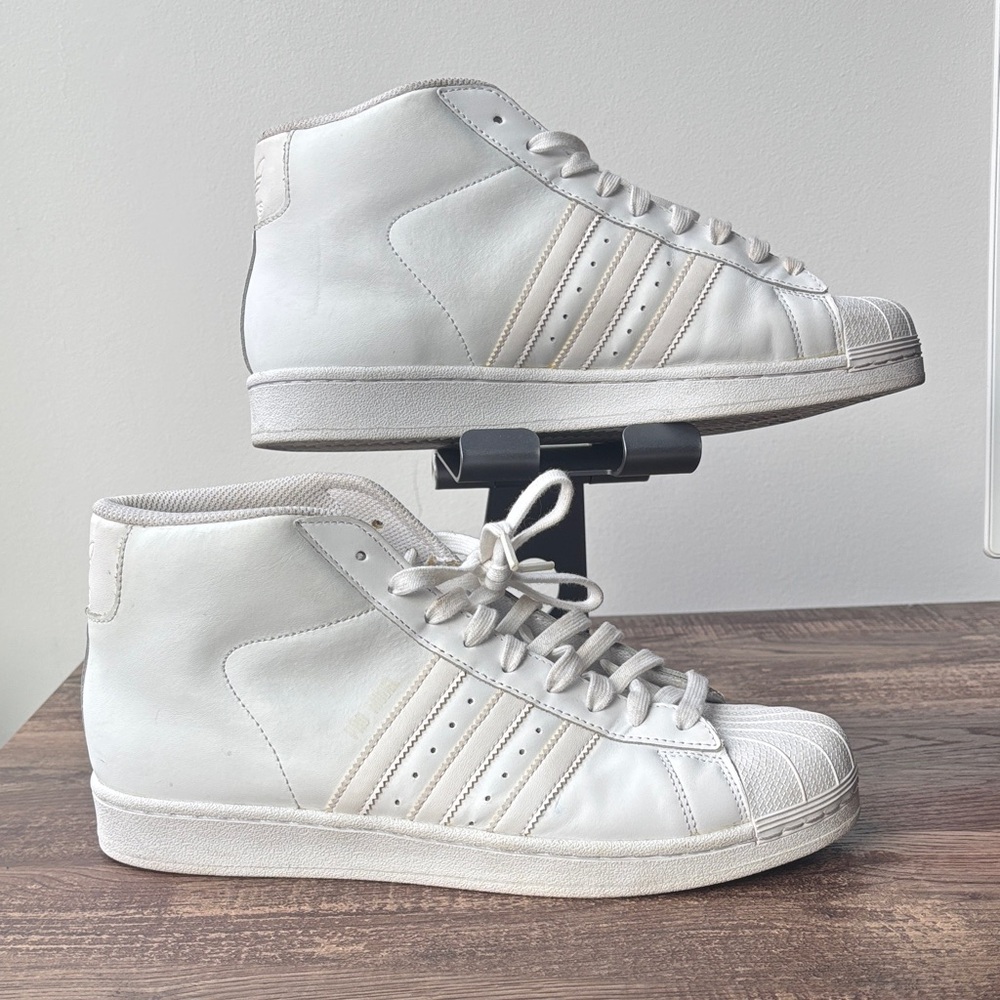 adidas White PRO High-Top Sneakers with Cream Accents - Picture 6 of 7